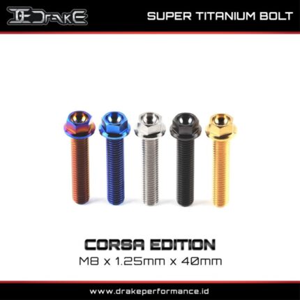 Drake Titanium Baut Corsa Series M8 Universal - M8X1.25X40, Biru