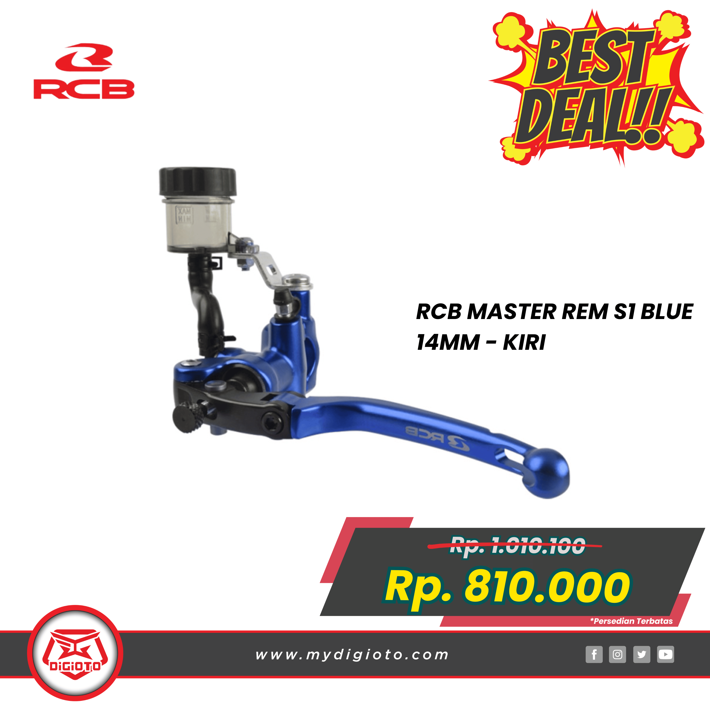 RACING BOY MASTER REM S1 14MM BIRU - KIRI RACING BOY MASTER REM S1 14MM BIRU - KIRI