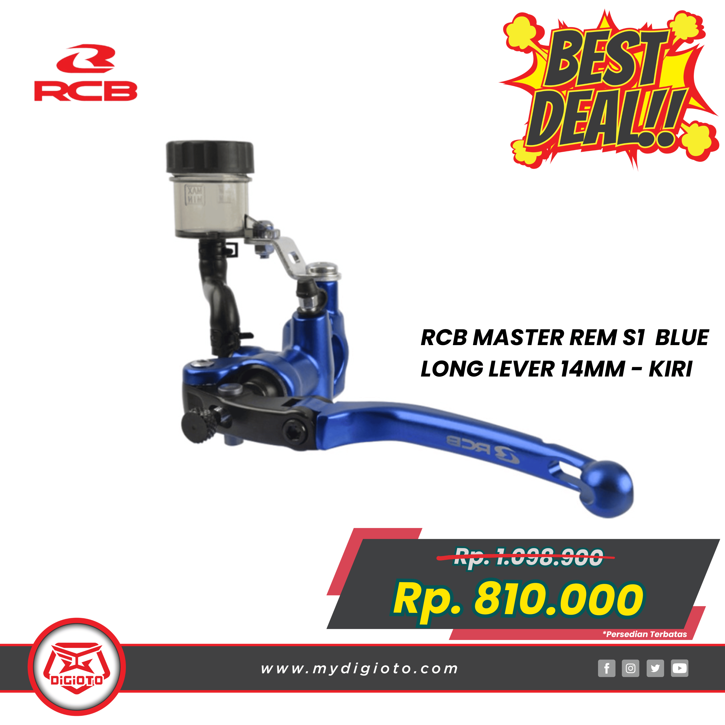 RACING BOY MASTER REM S1 14MM LONG LEVER BIRU - KIRI RACING BOY MASTER REM S1 14MM LONG LEVER BIRU - KIRI