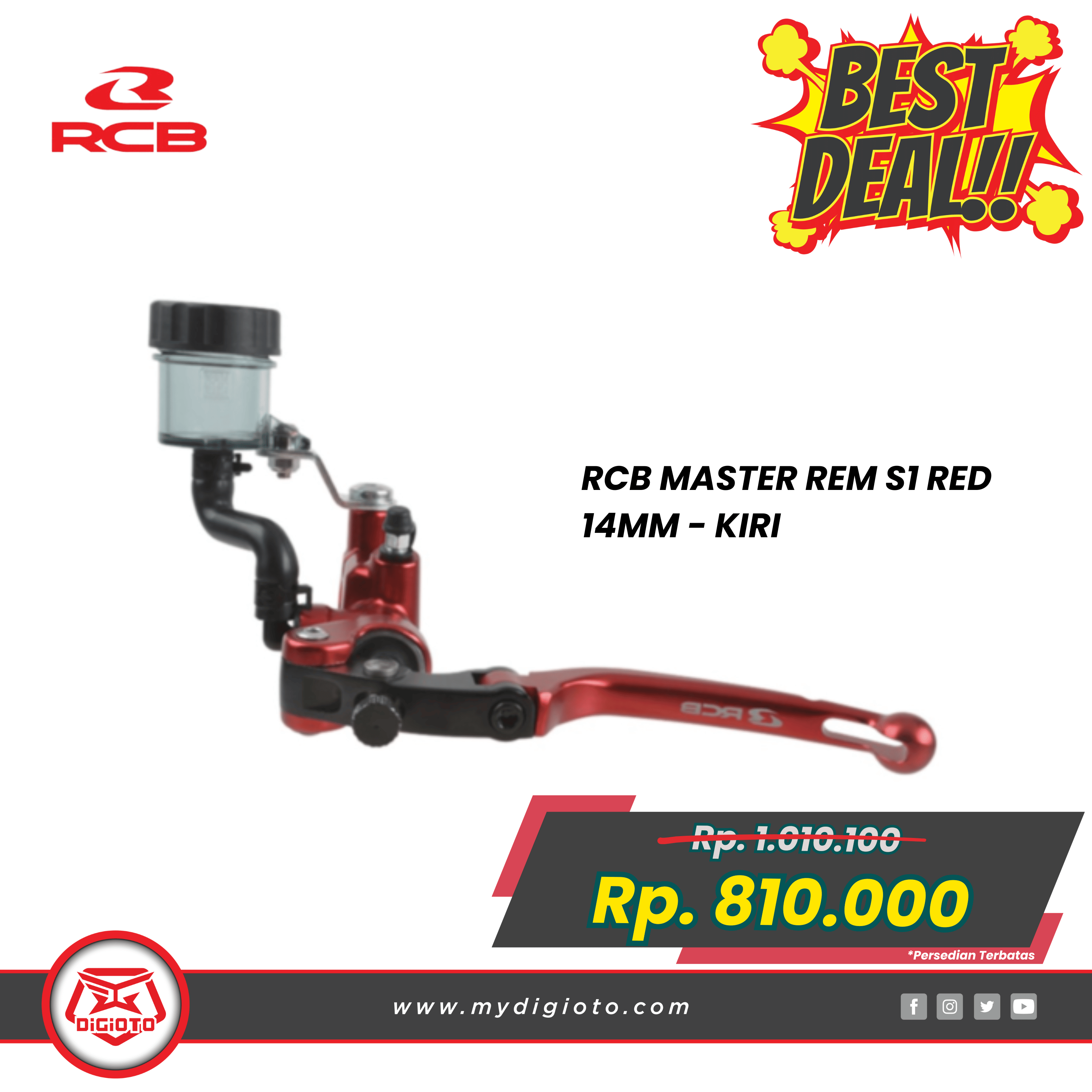 RACING BOY MASTER REM S1 14MM RED - KIRI RACING BOY MASTER REM S1 14MM RED - KIRI