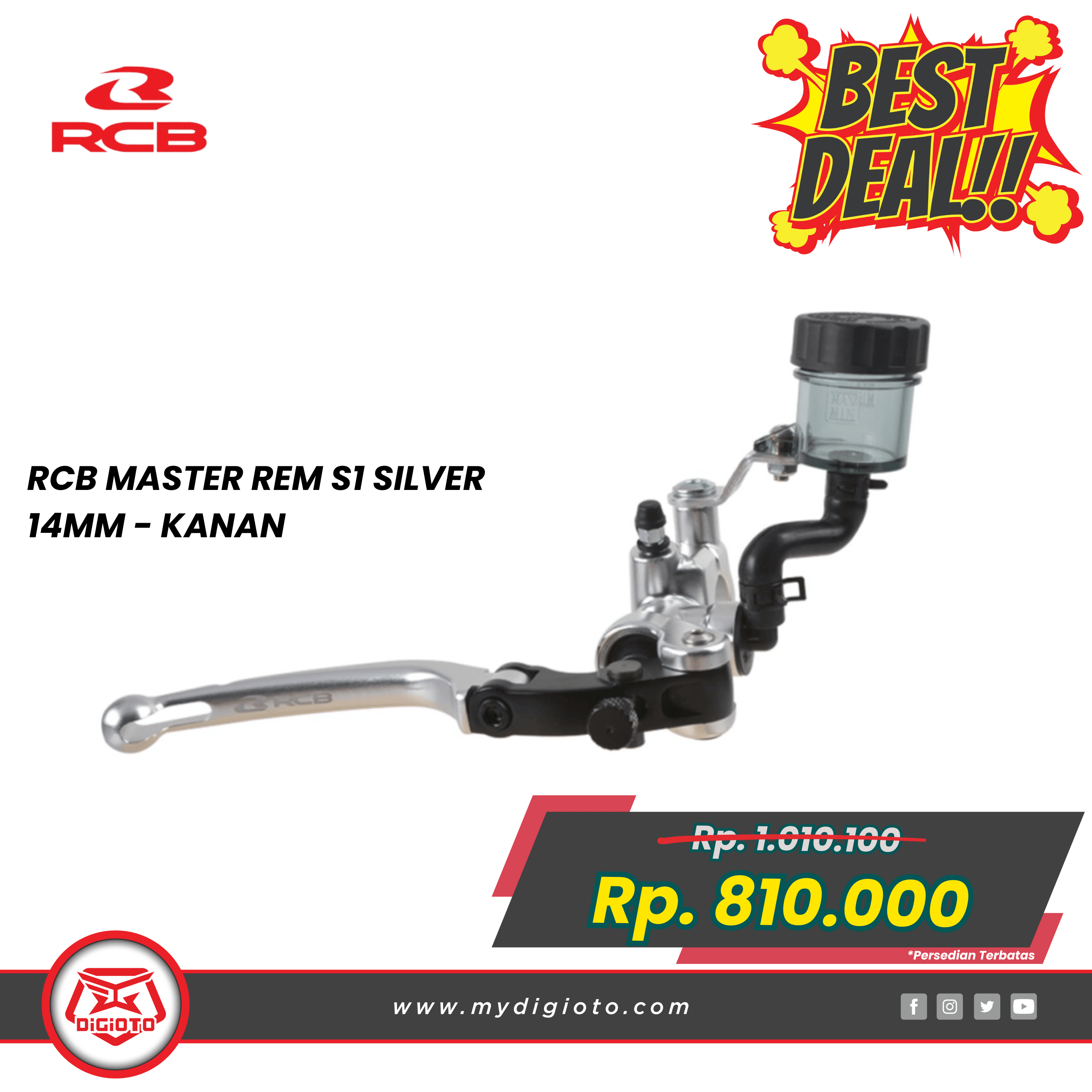 RACING BOY MASTER REM S1 14MM SILVER - KANAN RACING BOY MASTER REM S1 14MM SILVER - KANAN