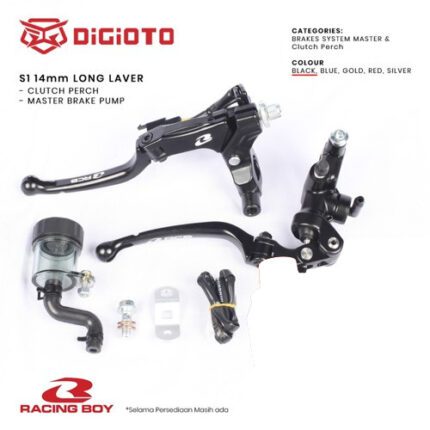 Paket Bundling Racing Boy RCB Master Rem Radial S1 14mm Long Lever Kanan + S1 Cable Only - Biru