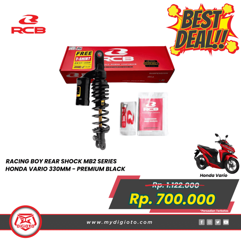 RACING BOY REAR SHOCK MB2 SERIES HONDA VARIO 330MM PREMIUM BLACK