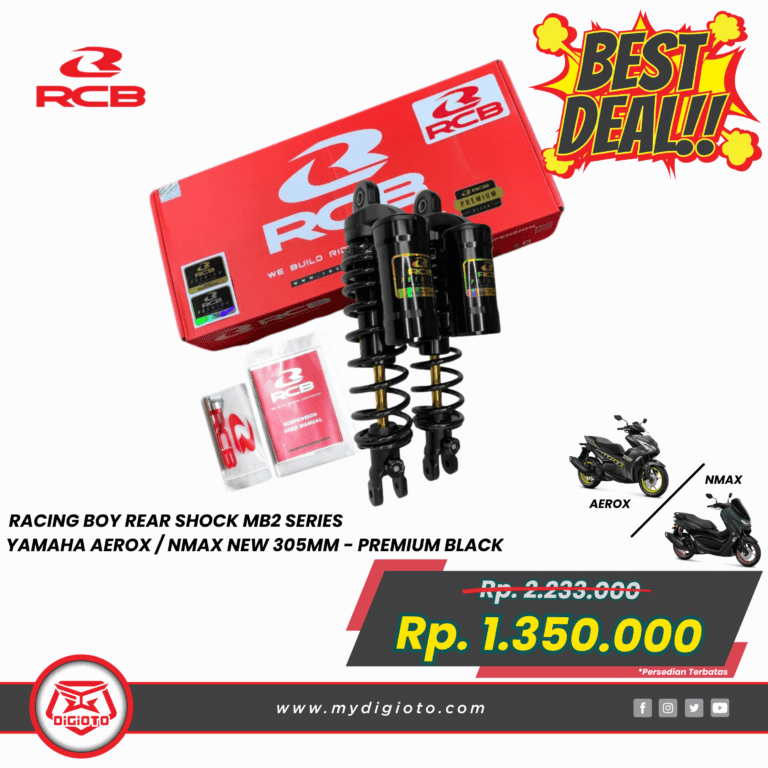 RACING BOY REAR SHOCK MB2 SERIES YAMAHA AEROX NMAX NEW 305MM PREMIUM BLACK 01A0180Z