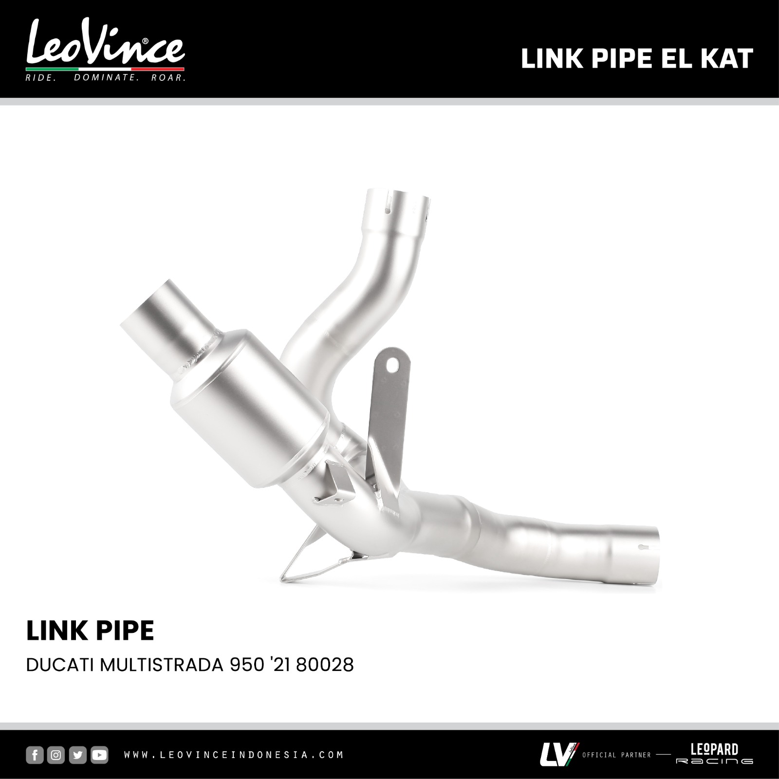 Link Pipe Ducati Multistrada Leovince Link Pipe Mid Pipe Sambungan Pipa Ducati Multistrada 960 '21 Original - Gambar 1