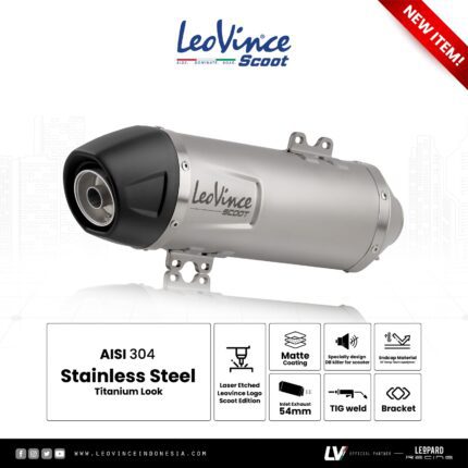 Knalpot Racing Matic Leovince LV Scoot Fullsystem Aprilia SR GT SRGT 200 with Drake Header Stainless Original - Titanium Look
