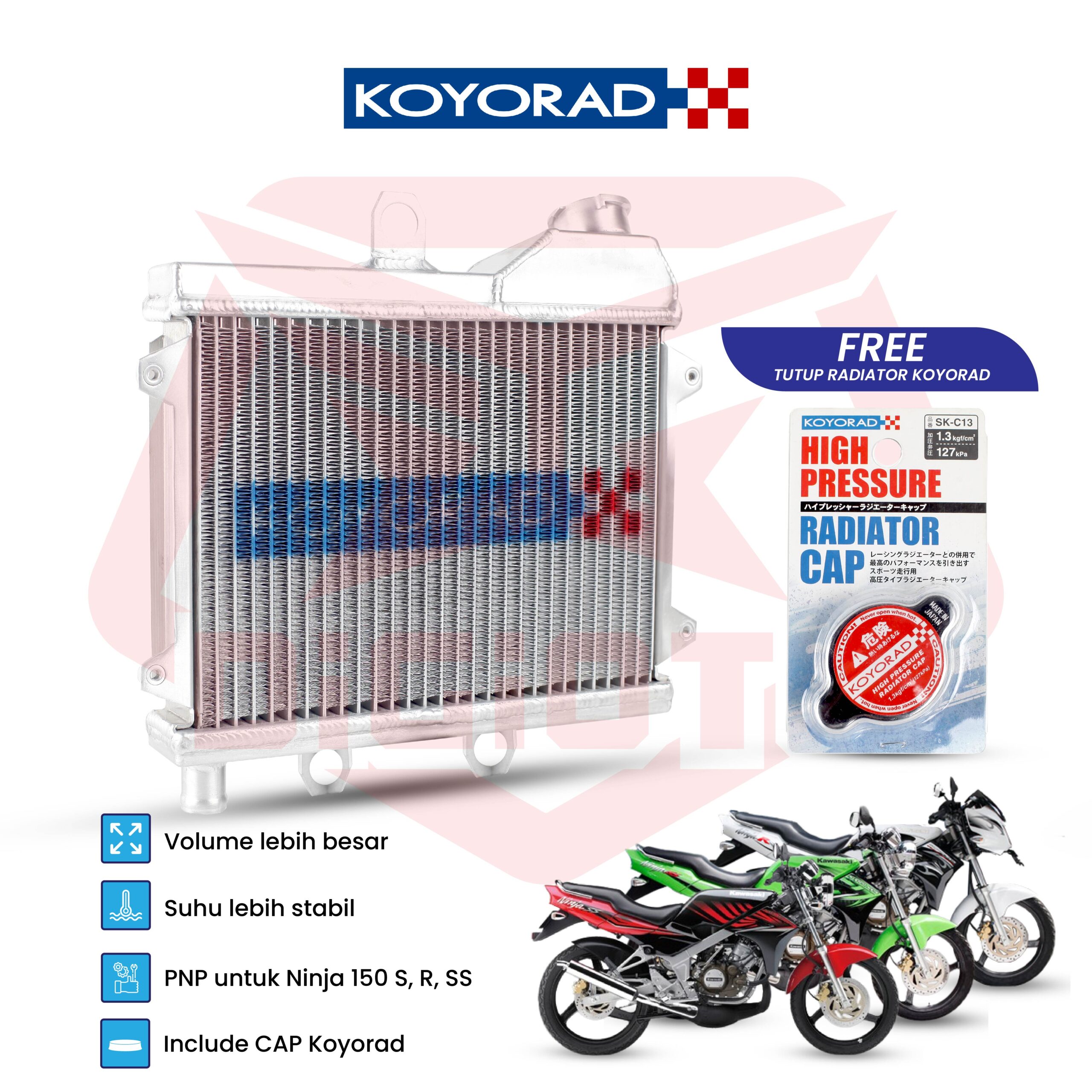 KOYORAD RACING RADIATOR + TUTUP KAWASAKI NINJA 150R 2 Radiator Koyorad Racing Ninja 150 R S SS - Gambar 1