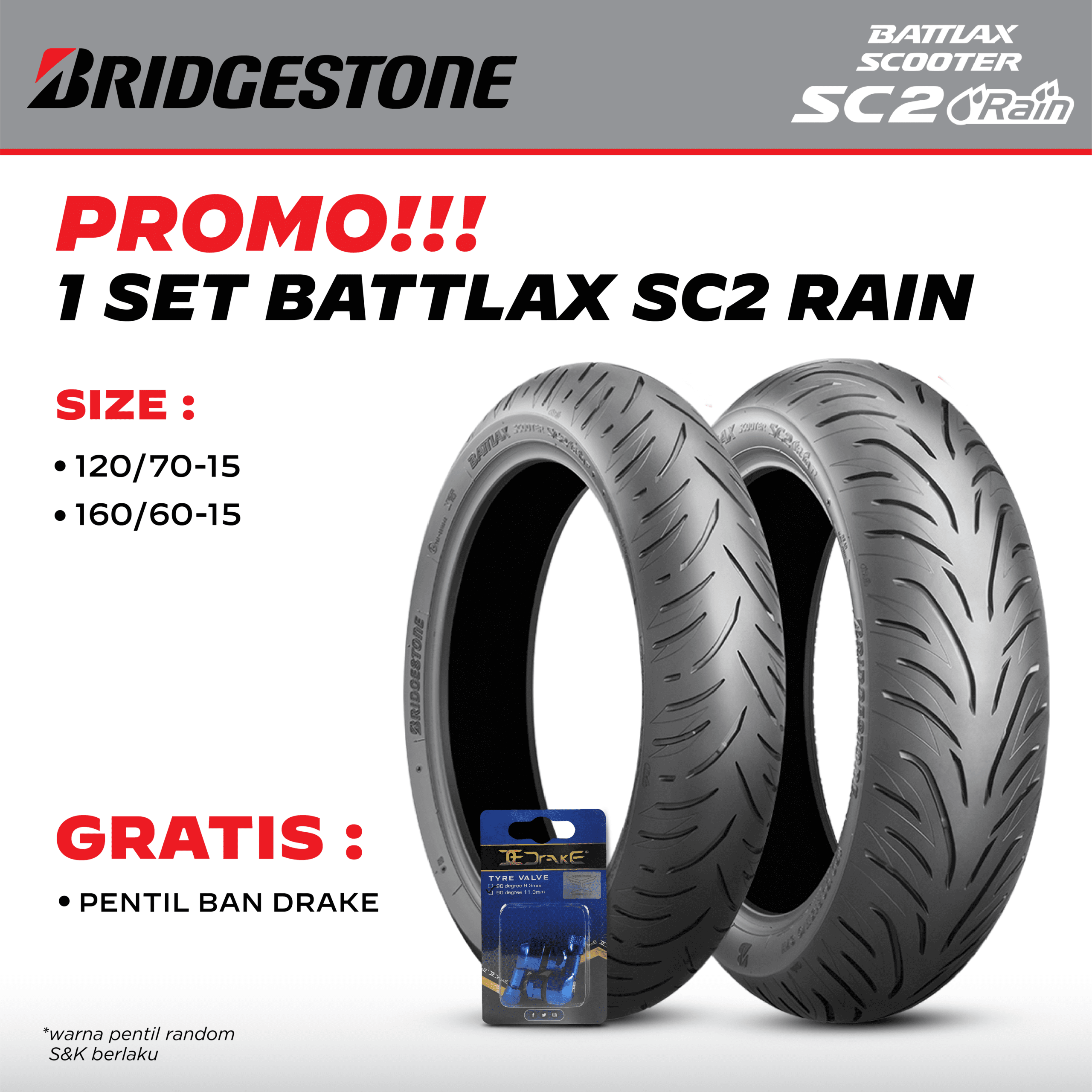 PROMO_BATLAX-05 Ban Motor Bridgestone Battlax SC2 Rain Set Depan Belakang Xmax Forza 120/70-15 & 160/60-14 Front Rear - Gambar 1