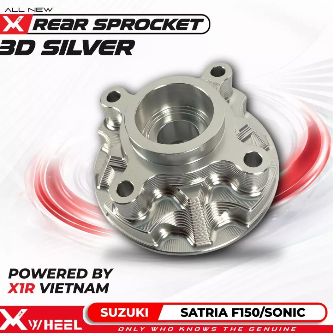 X1R NAP GEAR SUZUKI SATRIA 150 4 HOLE SILVER Rear Sprocket Hub Nap Gear XWheel Satria 150 4 Lubang - Gambar 1